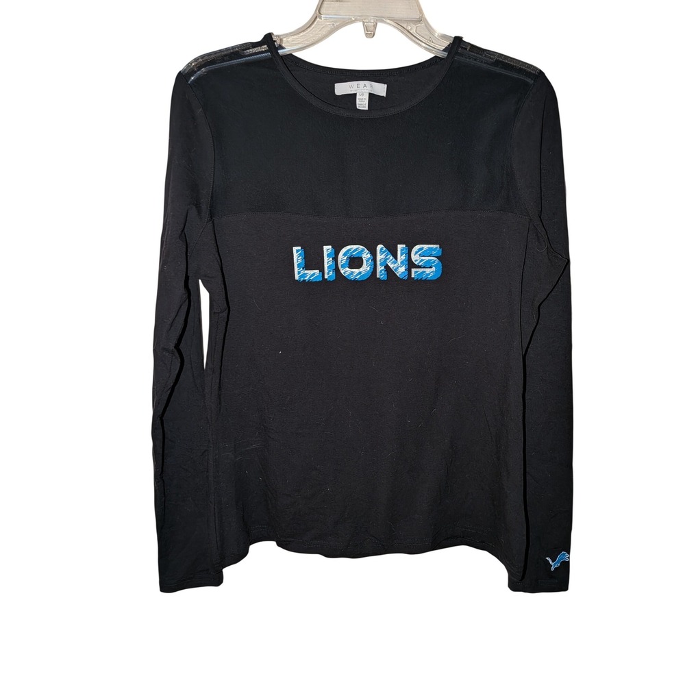 WEAR by Erin Andrews Detroit Lions Black Mesh Panel Long Sleeve Top Womens Large